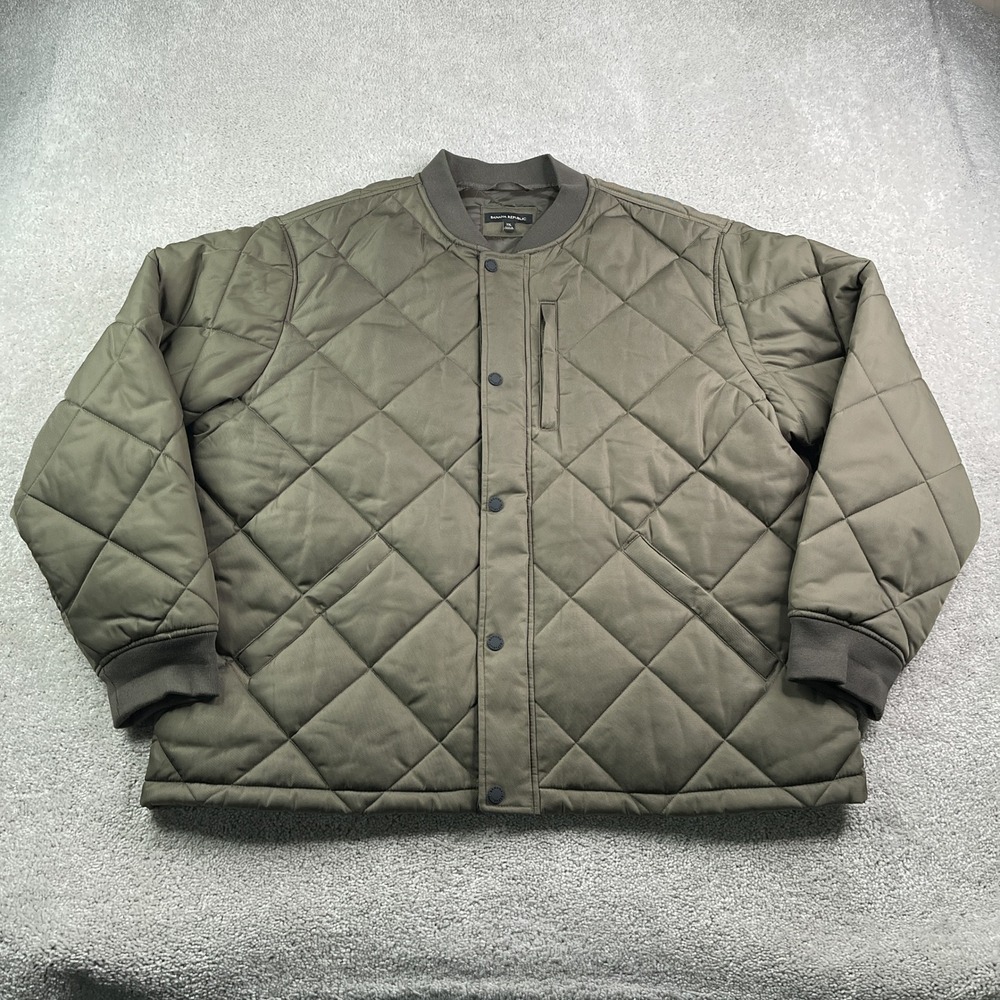 Banana Republic Jacket Mens XXL Olive Green Quilted Bomber Snap Zip Up Coat